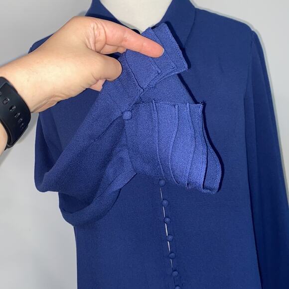 Soft Surroundings Small Cobalt Blue Button Ruffle tapered bell Sleeve Blouse - Picture 6 of 9